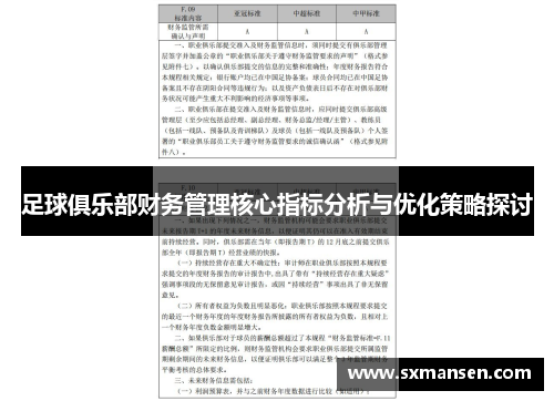 足球俱乐部财务管理核心指标分析与优化策略探讨